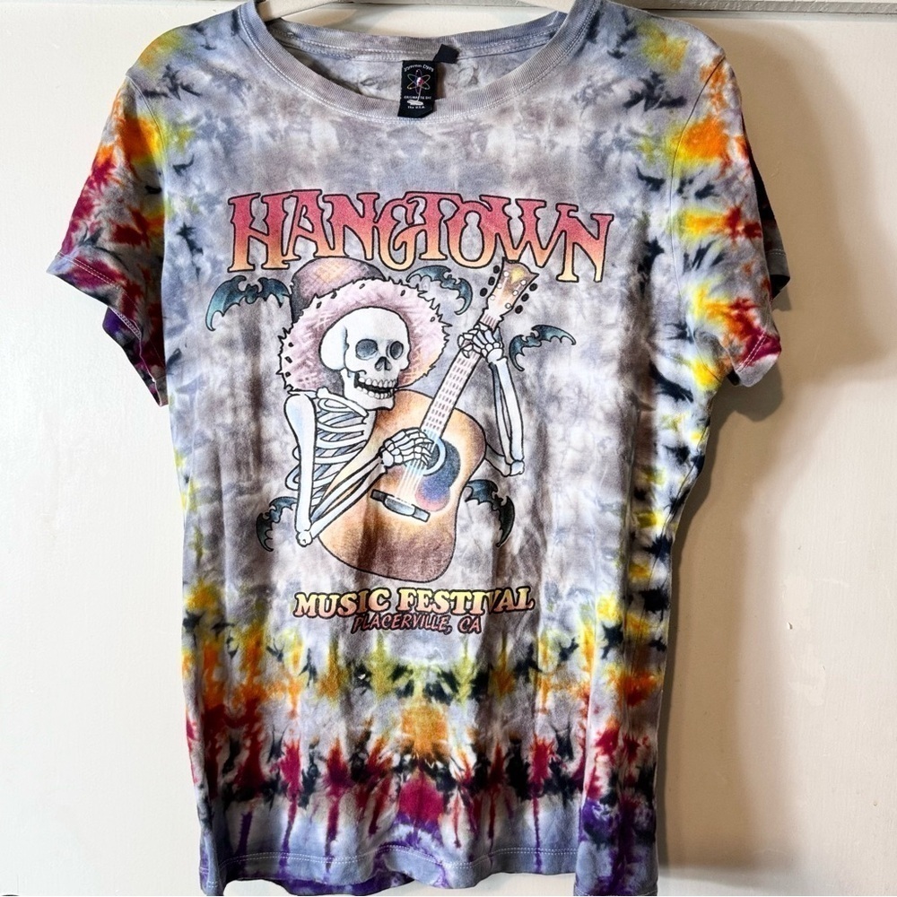SKULL Hangtown CA Music Festival TYE DYE T-SHIRT SZM Festival hippie/Goth EUC